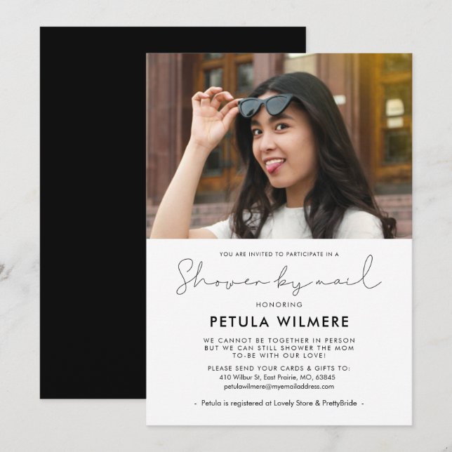 Minimalist handwritten Shower by mail photo Invitation (Front/Back)