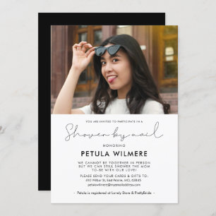 Minimalist handwritten Shower by mail photo Invitation
