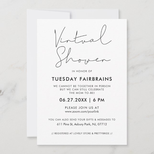 Minimalist handwritten Virtual baby shower Invitation (Front)