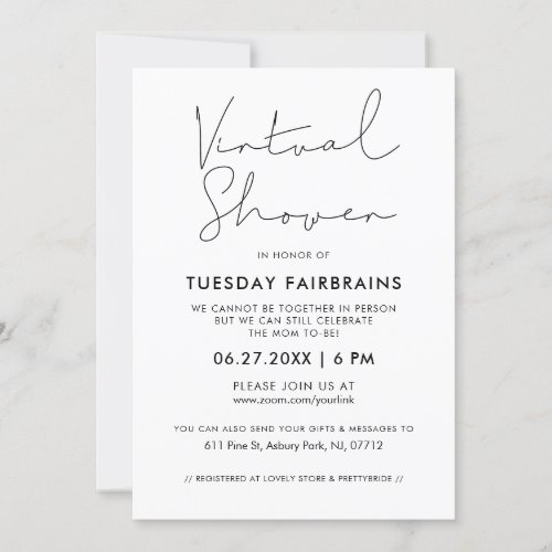 Minimalist handwritten Virtual baby shower Invitation