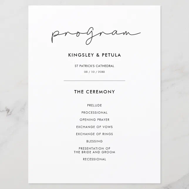 Minimalist handwritten wedding program | Zazzle