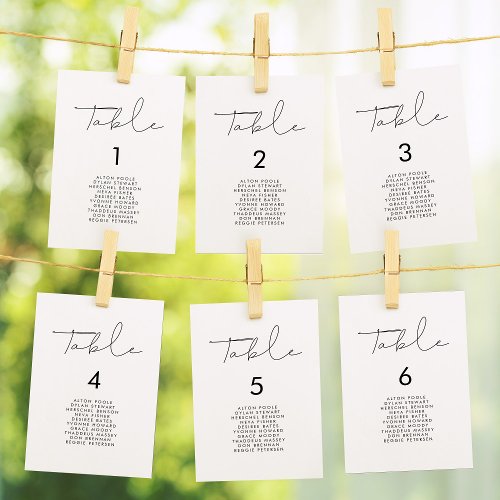 Minimalist handwritten wedding seating chart cards