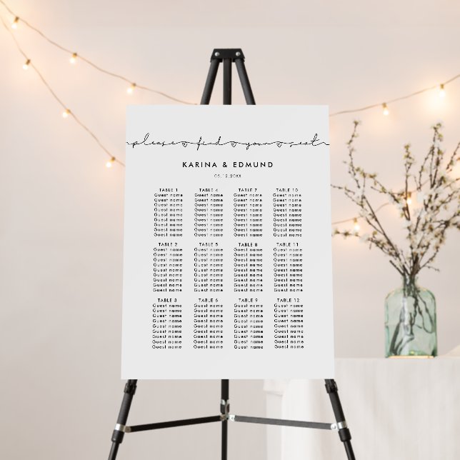 Minimalist handwritten wedding seating chart Sign (In Situ (Stand))