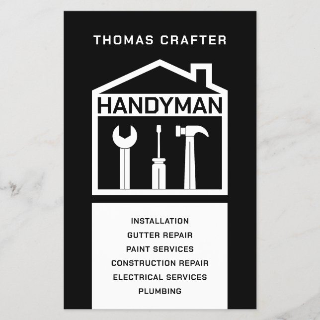 Minimalist handyman black and white  flyer (Front)