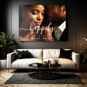 Minimalist Happily Ever After Couple Wedding Photo Faux Canvas Print
