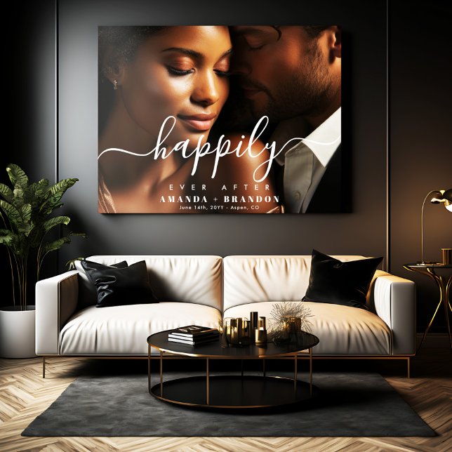 Minimalist Happily Ever After Couple Wedding Photo Faux Canvas Print (Creator Uploaded)