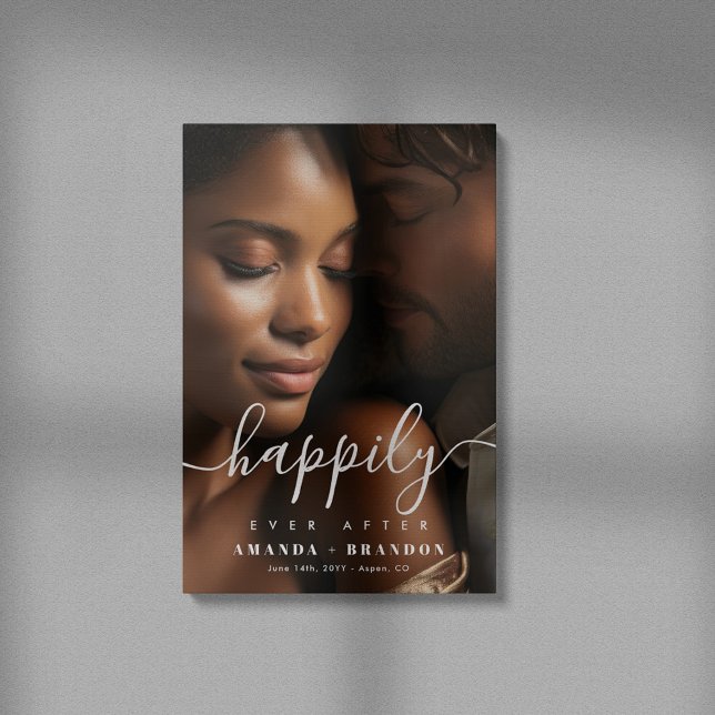 Minimalist Happily Ever After Couple Wedding Photo Faux Canvas Print (Creator Uploaded)