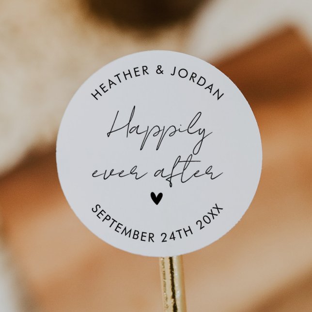 Minimalist Happily Ever After Wedding Favor Classic Round Sticker (Creator Uploaded)