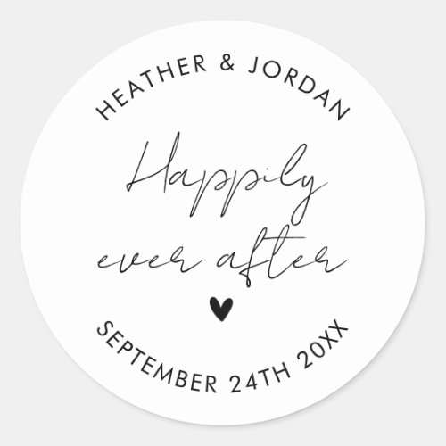 Minimalist Happily Ever After Wedding Favor Classic Round Sticker