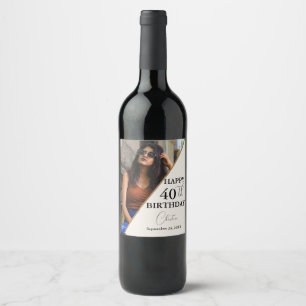 Minimalist Happy 40th 50th Birthday Party Wine Label