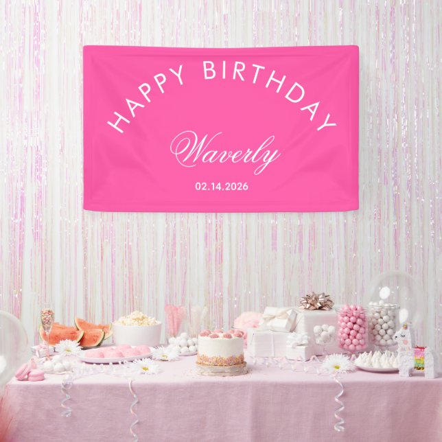 Minimalist Happy Birthday Hot Pink Banner (Party)