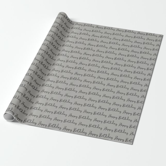Minimalist Happy Birthday Script Wrapping Paper (Unrolled)