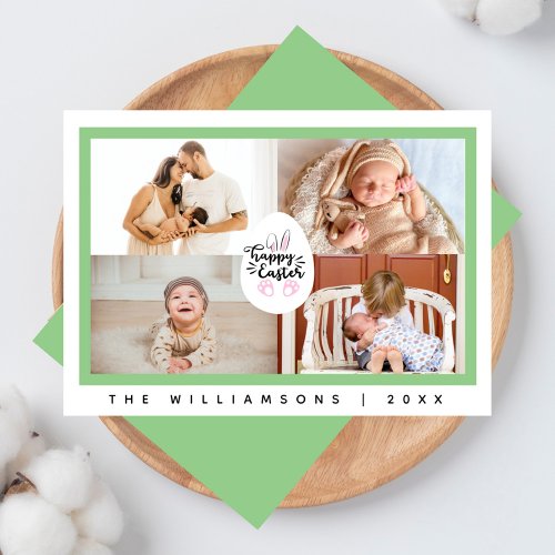 Minimalist Happy Easter Bunny Four Photo Collage  Holiday Card
