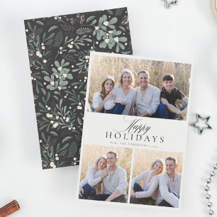 Minimalist Happy Holidays 3 Photo Holiday Card