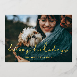Minimalist Happy Holidays Photo Gold Foil Holiday Card