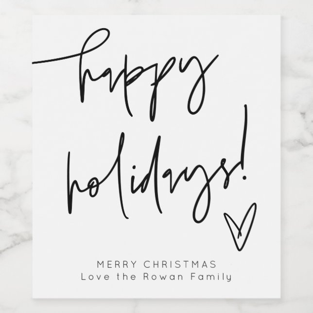 Minimalist Happy Holidays Wine Bottle Label (Single Label)
