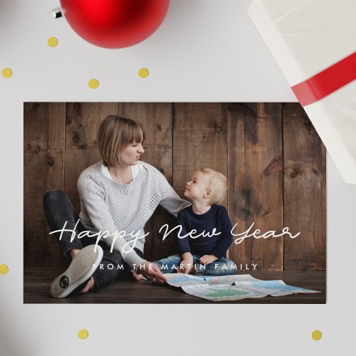 Minimalist Happy New Year family photo Holiday Card