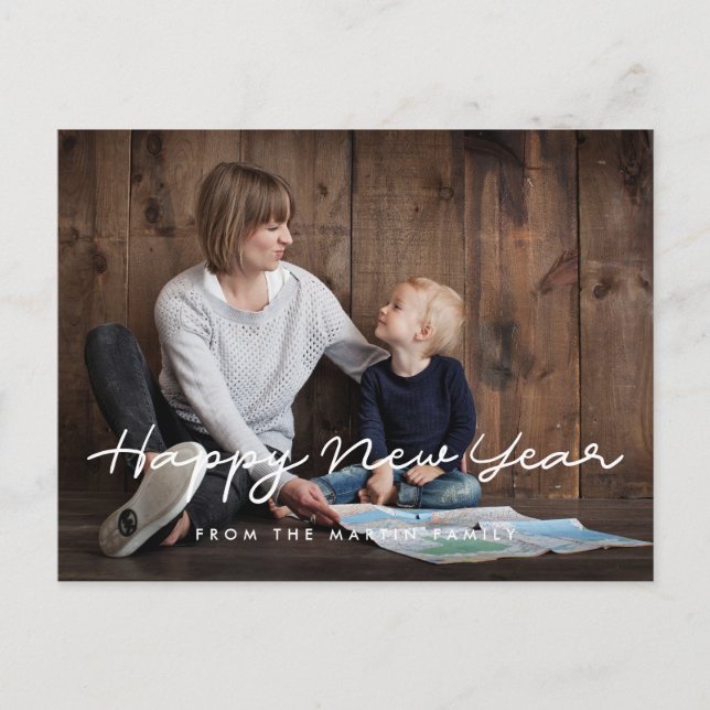 Minimalist Happy New Year family photo Postcard (Front)