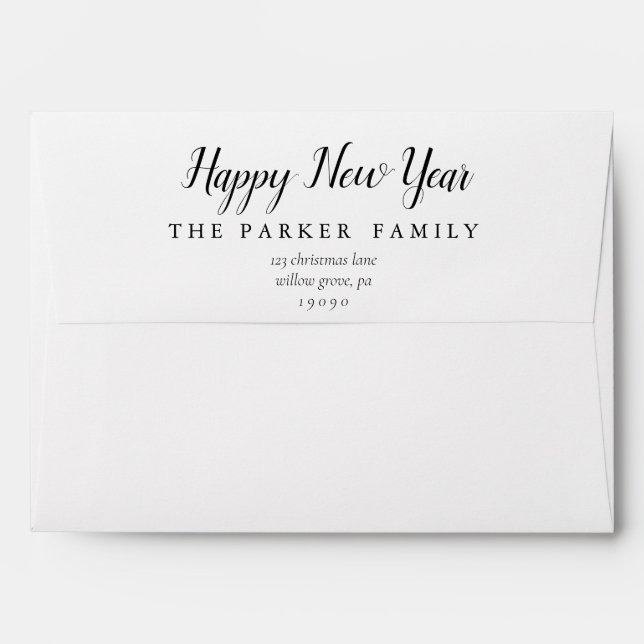Minimalist Happy New Year Holiday Card Envelope (Back (Top Flap))