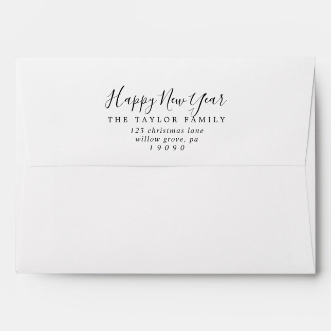 Minimalist Happy New Year Holiday Card Envelope (Back (Top Flap))