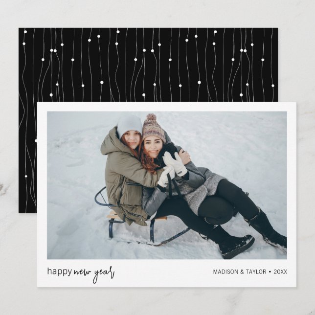 Minimalist Happy New Year Photo Holiday Card (Front/Back)