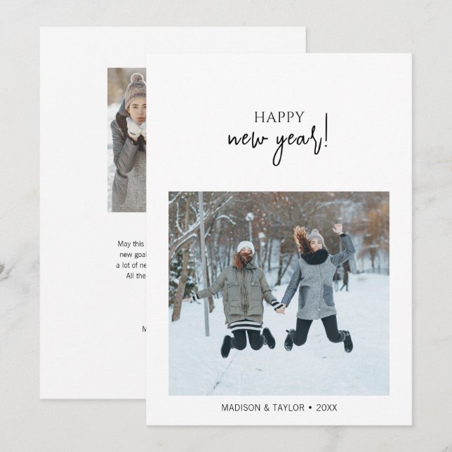 Minimalist Happy New Year Photo Holiday Card (Front/Back)