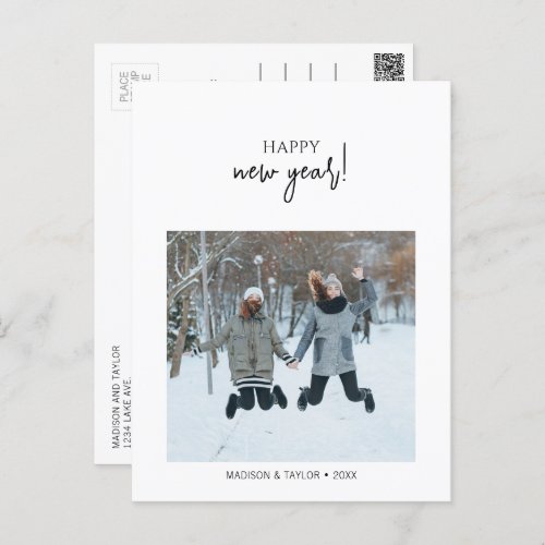 Minimalist Happy New Year Photo Holiday Postcard