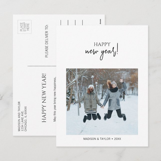 Minimalist Happy New Year Photo Holiday Postcard (Front/Back)