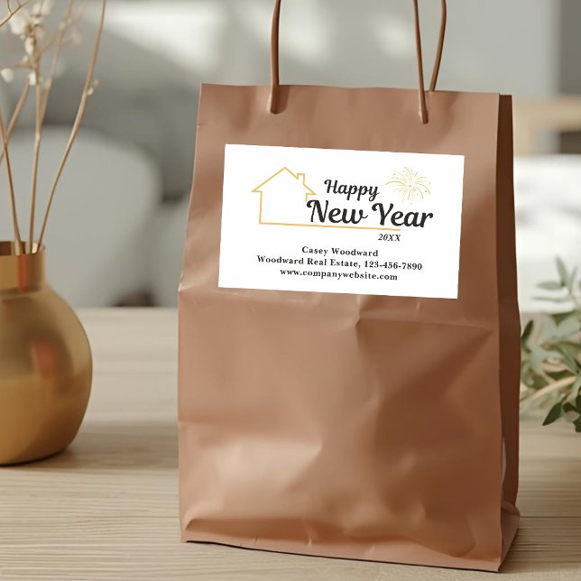 Minimalist Happy New Year | Real Estate Branding  Rectangular Sticker (Creator Uploaded)