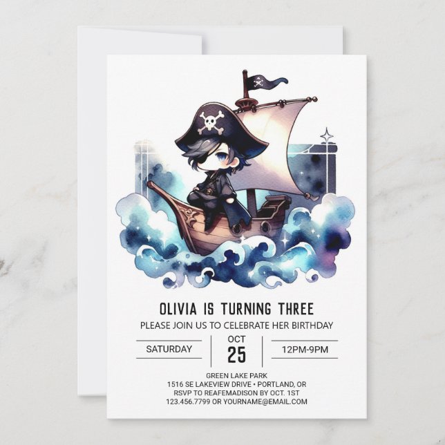 Minimalist Happy Pirate Birthday Invitation (Front)