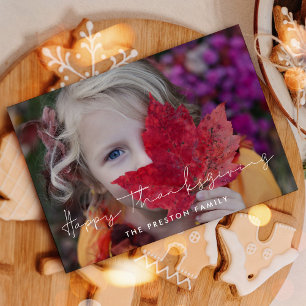 Minimalist Happy Thanksgiving family photo Holiday Card