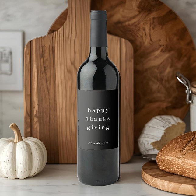 Minimalist Happy Thanksgiving Modern  Wine Label (Creator Uploaded)