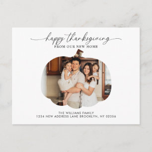 Minimalist Happy Thanksgiving Pumpkin Photo Moving Announcement Postcard
