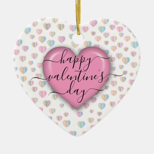 Minimalist Happy Valentine’s Day Ceramic Ornament (Front)