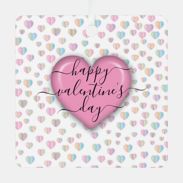 Minimalist Happy Valentine’s Day Metal Ornament (Front)