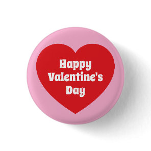 Minimalist Happy Valentine's Day Red Heart Pink Button