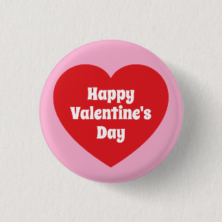 Minimalist Happy Valentine's Day Red Heart Pink Button
