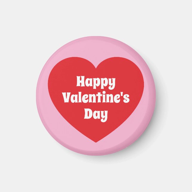 Minimalist Happy Valentine's Day Red Heart Pink Magnet (Front)