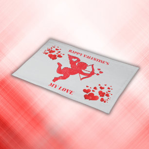 Minimalist Happy Valentine's My Love on grey   Cloth Placemat