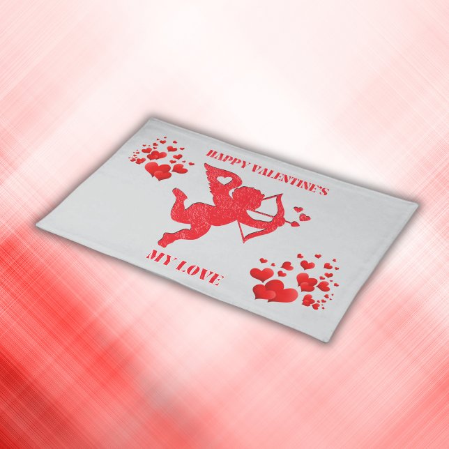 Minimalist Happy Valentine's My Love on grey | Cloth Placemat (Creator Uploaded)