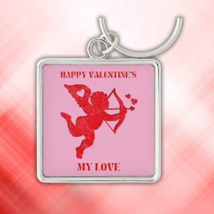 Minimalist Happy Valentine's My Love on pink Keychain