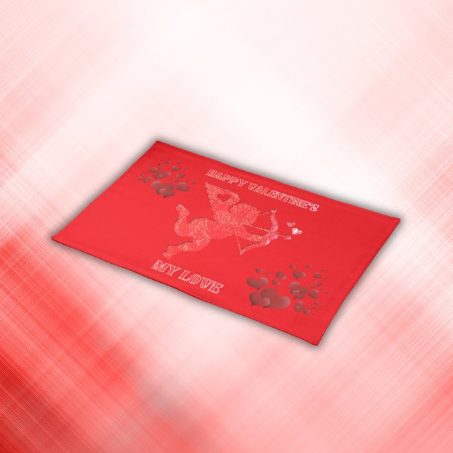 Minimalist Happy Valentine's My Love on red | Cloth Placemat (Creator Uploaded)
