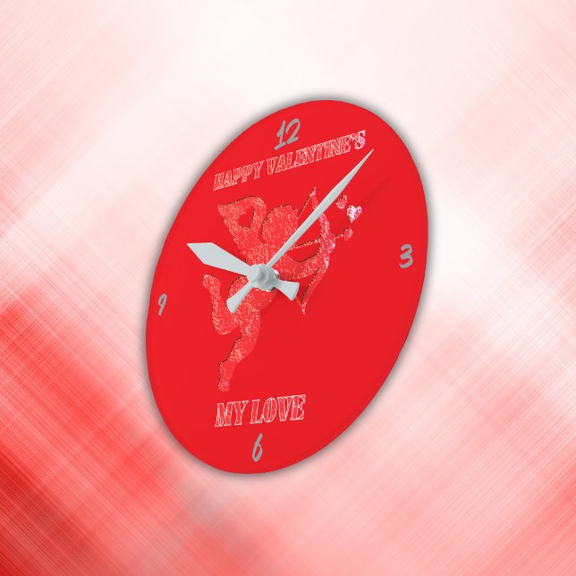 Minimalist Happy Valentine's My Love on red | Round Clock (Creator Uploaded)