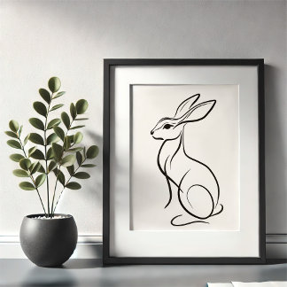 Minimalist Hare Line Art Print | Animal Wall Art