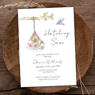 Minimalist Hatching Soon Bird Nest Baby Shower Invitation