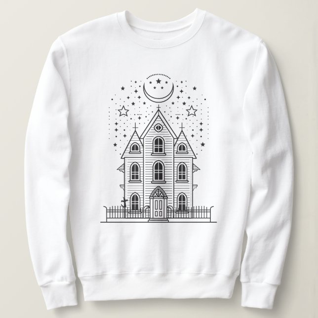 Minimalist Haunted House Halloween Sweatshirt (Design Front)
