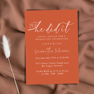 Minimalist He Did It Modern Graduation Party Invitation