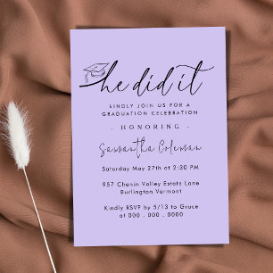 Minimalist He Did It   Modern Graduation Party Invitation