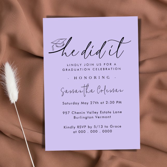 Minimalist He Did It | Modern Graduation Party Invitation (Creator Uploaded)