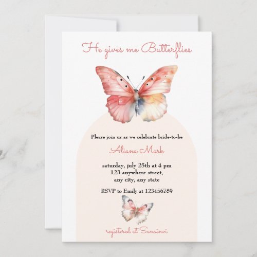 Minimalist He Gives Me Butterflies Bridal Shower  Invitation